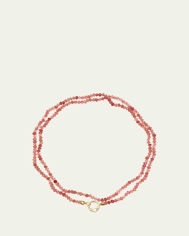 10K Yellow Gold Shooting Star Strawberry Quartz Wrap Choker 28"